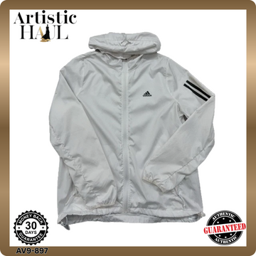 Adidas 3-Stripes White Hooded Zipper Jacket Unisex RN85776
