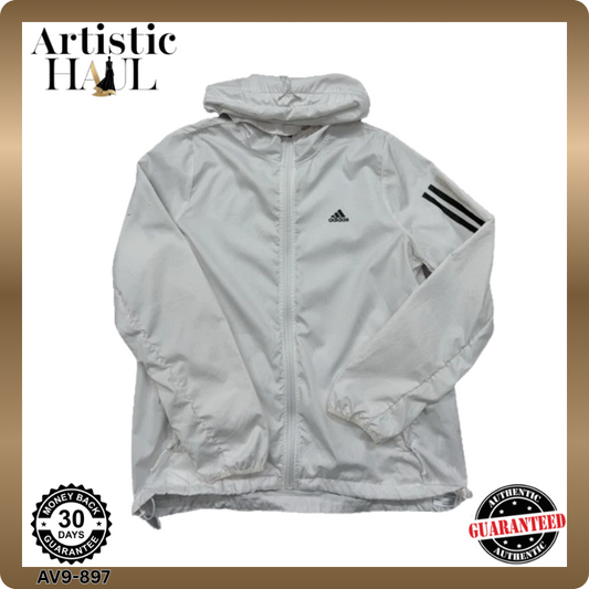 Adidas 3-Stripes White Hooded Zipper Jacket Unisex RN85776