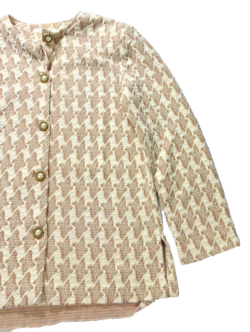 Vintage Style Beige & Cream Houndstooth Knit Two Piece Skirt Set Size M