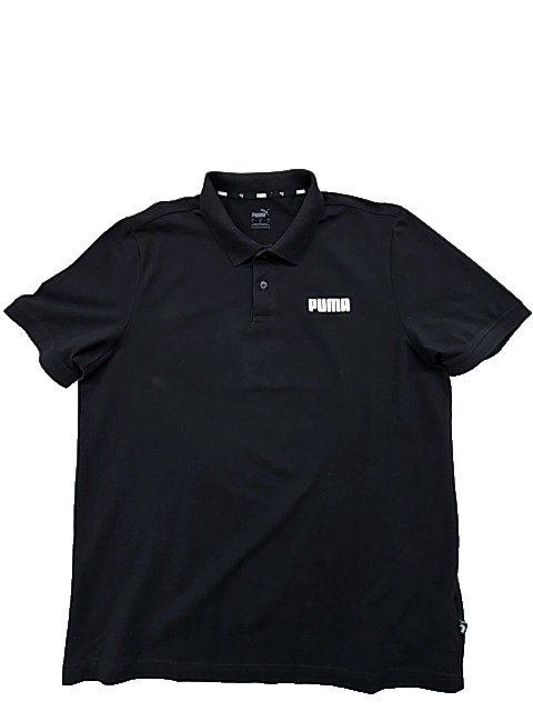 PUMA Black Short Sleeve Polo Shirt Men's L Regular Fit Button
