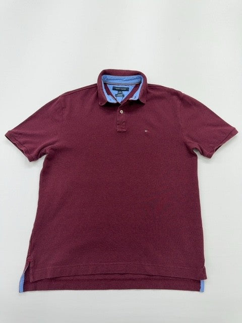 Tommy Hilfiger Boys Burgundy Polo Shirt Classic Fit Size S/P - Button Front