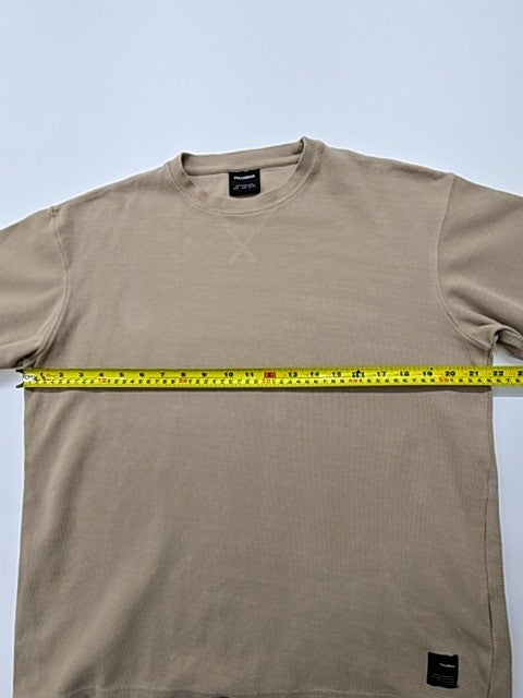 Pull&Bear Men Beige Logo Patch T-Shirt Size S Basic Crew Neck