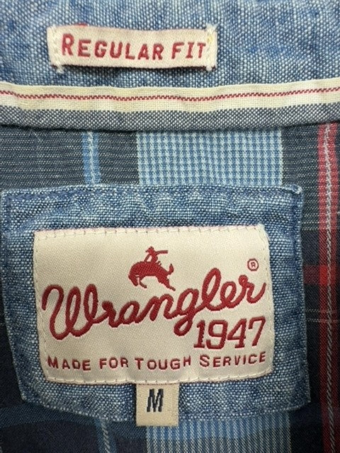 Wrangler 1947 Men's M Blue Plaid Western Short Sleeve Pearl Snap Shirt