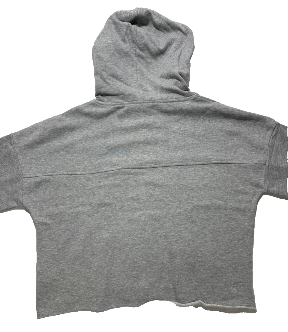 Guess Women's Grey Cropped Hoodie Size S Logo Front, Striped Sleeves