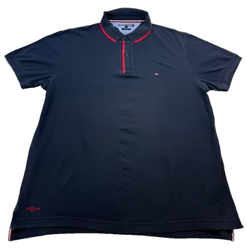 Tommy Hilfiger Men's Navy Blue Slim Fit Polo Shirt Red Trim Size XL