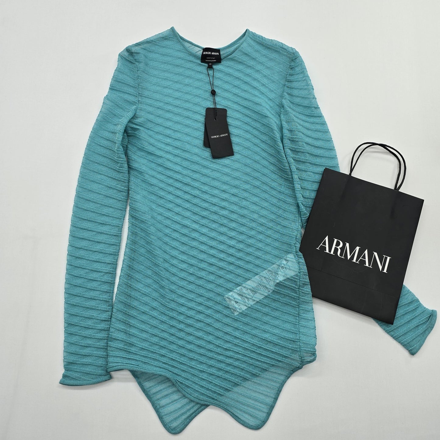 GIORGIO ARMANI Women's Turquoise Asymmetrical Long Sleeve Top EU 40