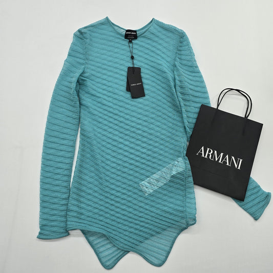 GIORGIO ARMANI Women's Turquoise Asymmetrical Long Sleeve Top EU 40
