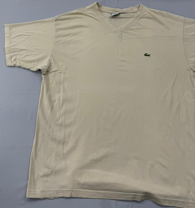 Lacoste Men's Beige V-Neck Short Sleeve T-Shirt XL Cotton New