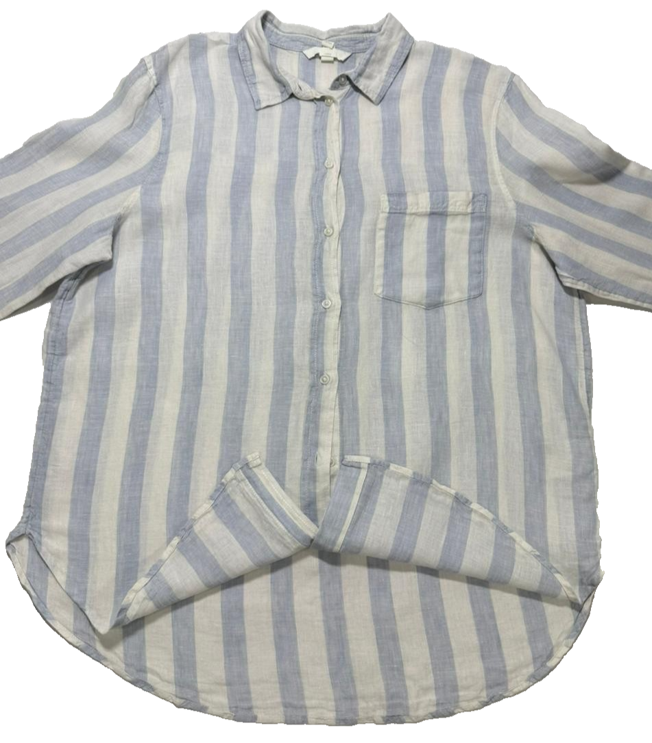 H&M Regular Fit Striped Cotton Linen Long Sleeve Shirt | Size: M