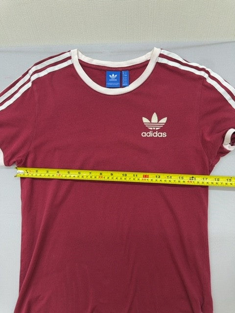 Adidas Originals 3 Stripes Burgundy Slim T-Shirt UK 8 US Cotton