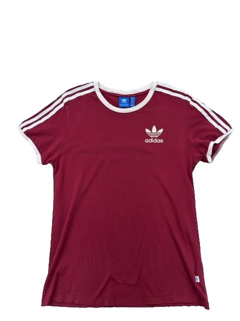 Adidas Originals 3 Stripes Burgundy Slim T-Shirt UK 8 US Cotton Men's