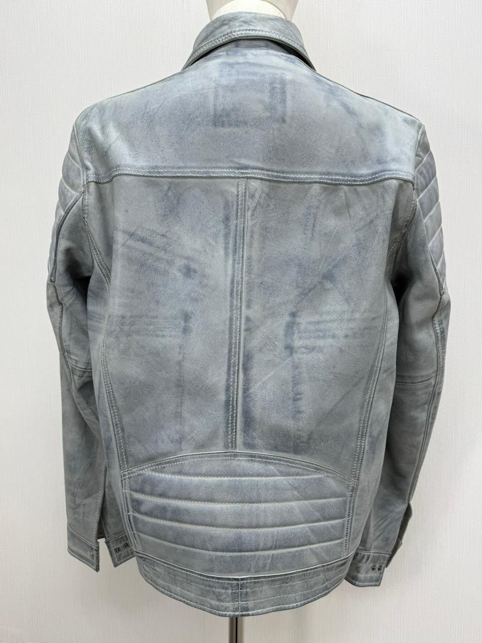 Men's Italian Sheepskin Genuine Leather Premium Soft Jacket Blue Coat Size Large