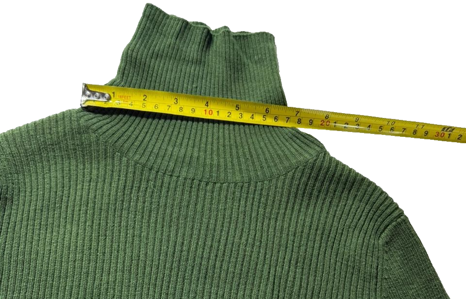 Women Turtle Neck Long Sleeve Ribbed Sweater, Dark Green | M