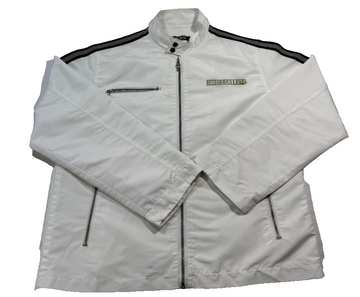 Dolce & Gabbana White Zip Up Jacket Metal Logo Plaque Zipper Pockets Size M