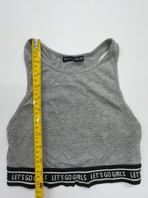 Terranova Girls Gray Crop Tank Top XS Striped Text Band Jersey Casual BNWT