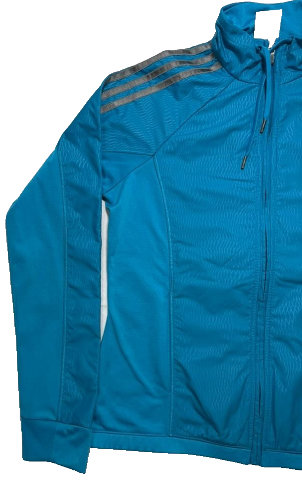 Women's Adidas Teal Blue Gray 3 Stripe Full Zip Track Jacket Activewear Top - S