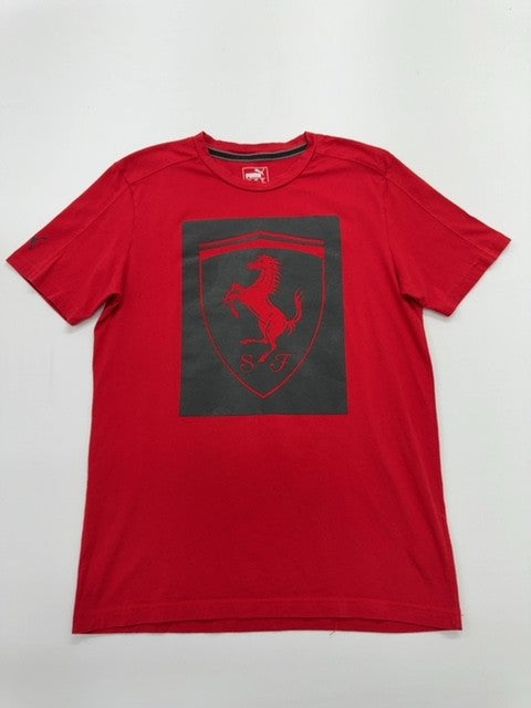 PUMA Men Red Graphic Logo T-Shirt Size M Regular Crew Neck Cotton Jersey
