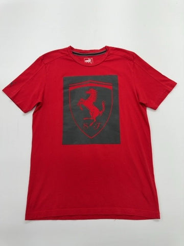 PUMA Men Red Graphic Logo T-Shirt Size M Regular Crew Neck Cotton Jersey
