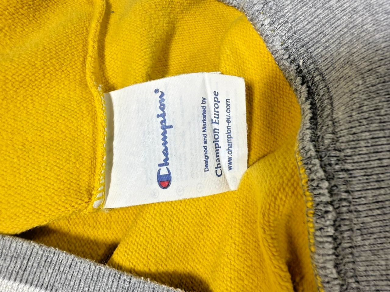 Champion Yellow Reverse Weave Drop Shoulder Pullover Men's Hoodie - Size S