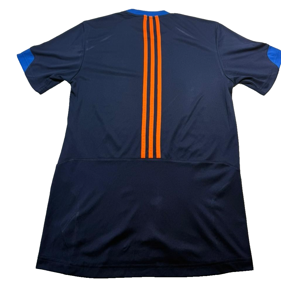 Adidas Barricade Men's Performance T-Shirt In Mystery Blue With Glow Orange - S
