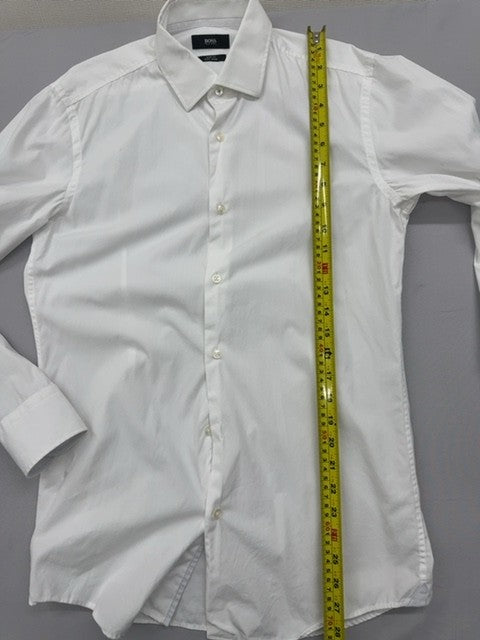 Hugo Boss Slim Fit White Cotton Dress Shirt 15.5 Spread Collar Easy Iron