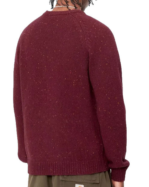 Carhartt Wip Men'S Red Burgundy Wool Blend Crewneck Sweater Knit Speckled Size S