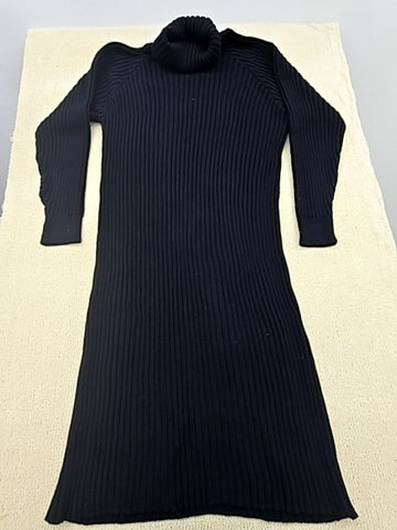 YAS Black Ribbed Turtleneck Midi Knit Dress L Long Sleeve