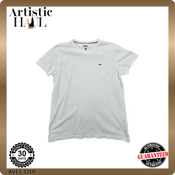 Tommy Jeans Men's White T-Shirt Size L Regular Fit Cotton