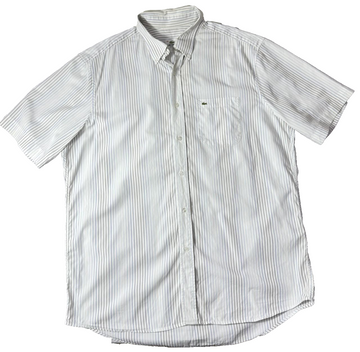 Lacoste Men's White Blue Striped Short Sleeve Button Down Shirt Size 44