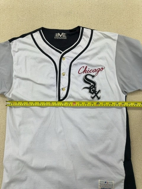 Mirage Men's White Pinstripe Baseball Jersey Size M V-Neck Button Front