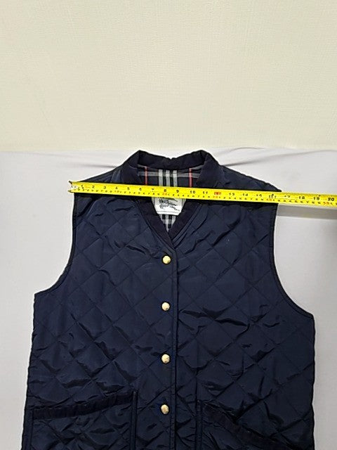 Burberry Women's Navy Quilted Vest Gold Accents 31.5" Chest