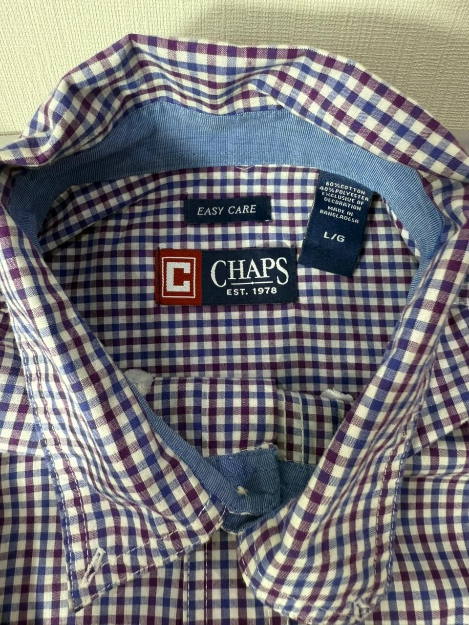 Chaps Men's Large Button Down Shirt Purple White Gingham Easy Care