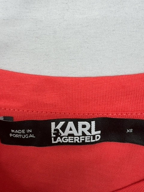 Karl Lagerfeld XS Red Cotton T-Shirt Puff Sleeves Logo XS