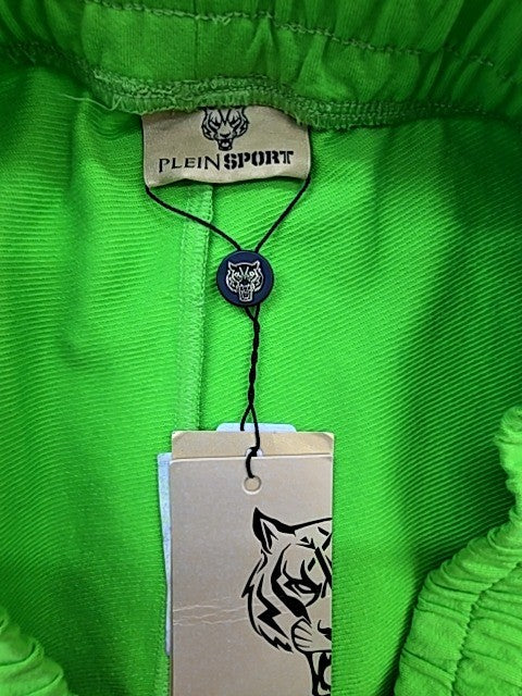Plein Sport Green Cotton Sweatpants Logo Print Drawstring Regular