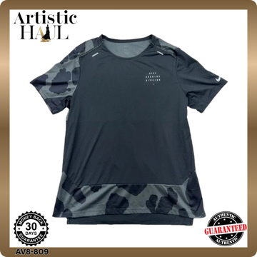 Nike Men's L Black Camouflage Dri-FIT Short Sleeve Running Shirt