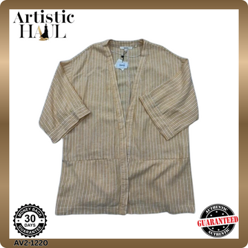 Koton Striped Beige Linen Viscose Cardigan Women L Drop Shoulder