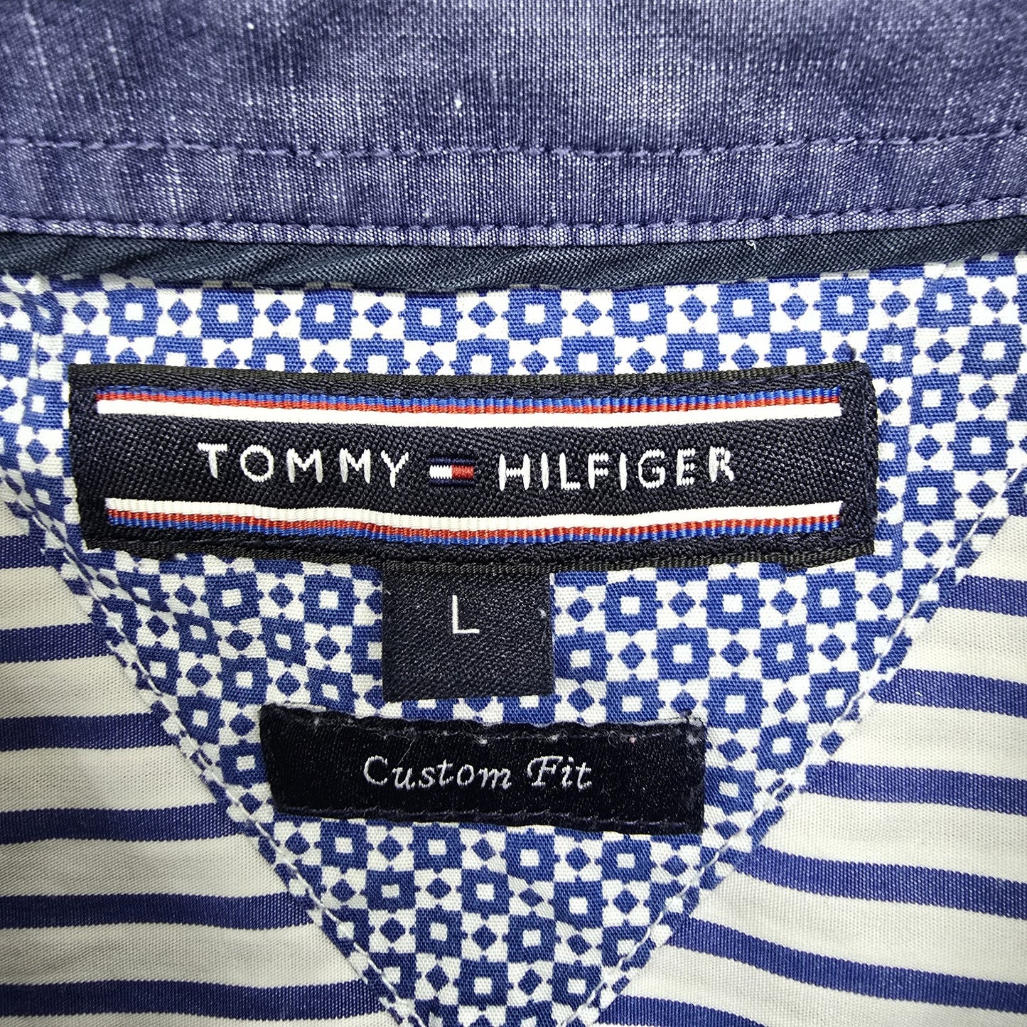 Tommy Hilfiger Men's Blue White Stripe Poplin Shirt Size L