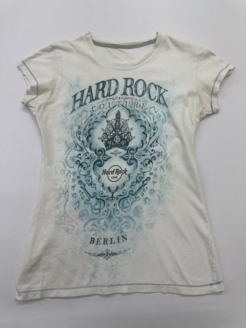 Hard Rock Women Cream Graphic T-Shirt Size S Soft Jersey Knit Regular