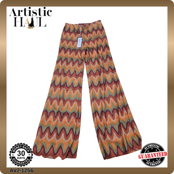 Koton Multicolor Zigzag Palazzo Wide Leg Trousers Women L Polyester Turkey