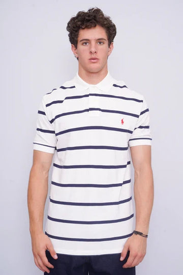 Polo Ralph Lauren Classic Fit Soft Cotton Polo Shirt In White With Navy Blue -XL