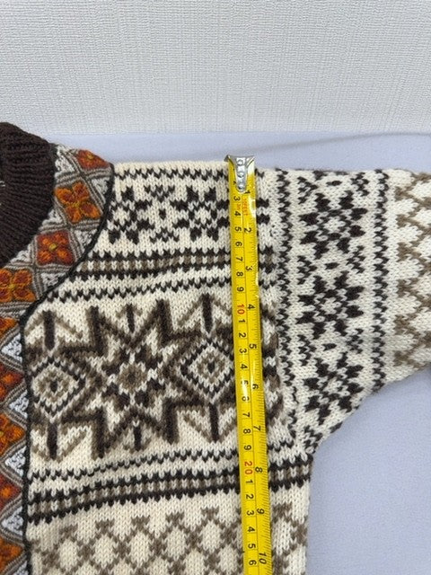 Dale of Norway Fair Isle Wool Cardigan Off White/Brown Crewneck Long Sleeve
