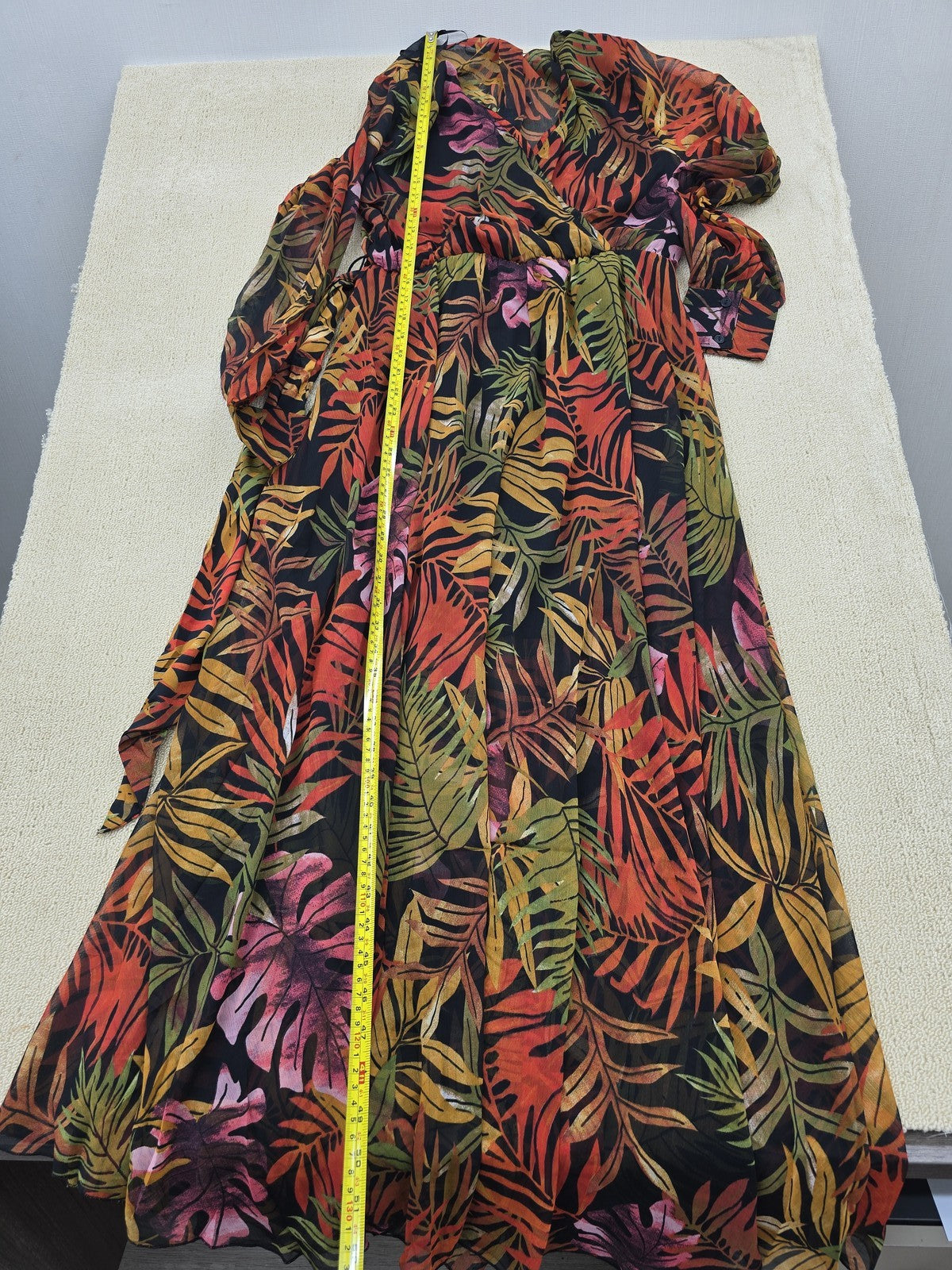 Spy Zone Exchange L Multicolor Floral Chiffon Maxi Long Sleeve V-Neck Dress