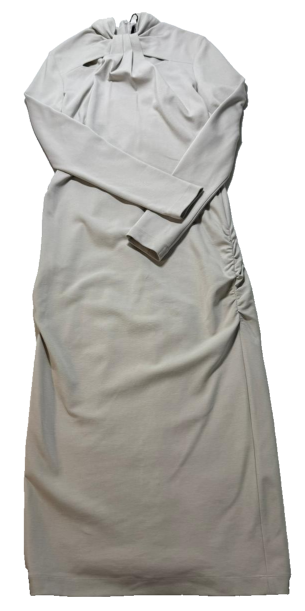 BNWT Giorgio Armani High Neck Tie Detail Midi Dress Long Sleeve Ruched Size 44