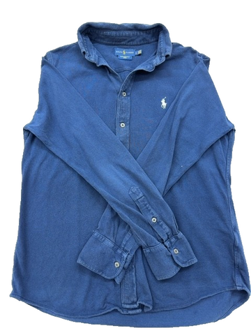 Ralph Lauren Men's Blue Mesh Button Down Shirt Slim Long Sleeve