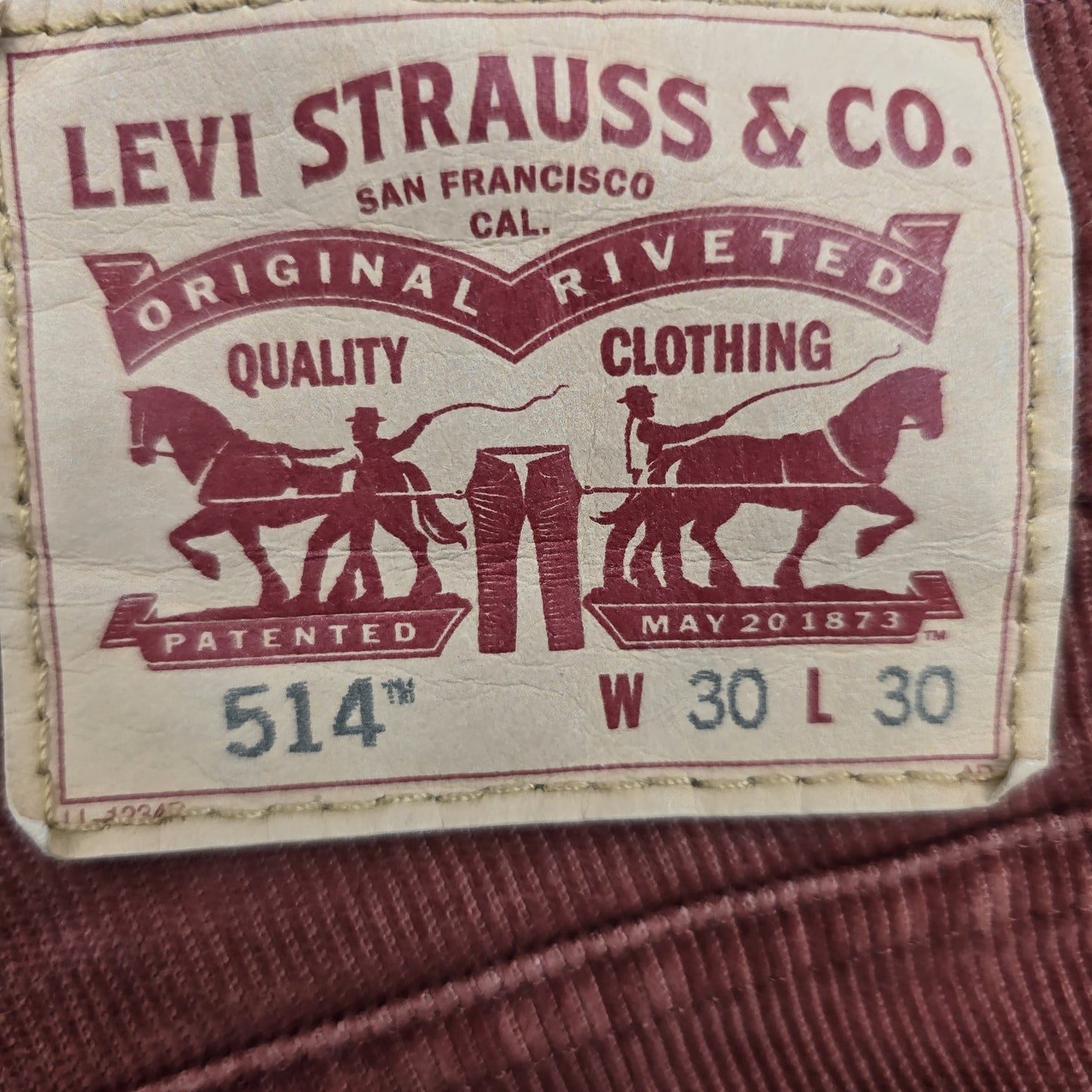 Levi’s 514 Men's Burgundy Corduroy Straight Jeans W30 L30