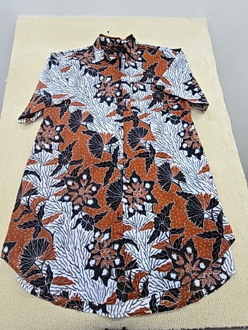 Maje Floral Short Sleeve Shirt Dress Sz 40 Brown White Black Btn EUC