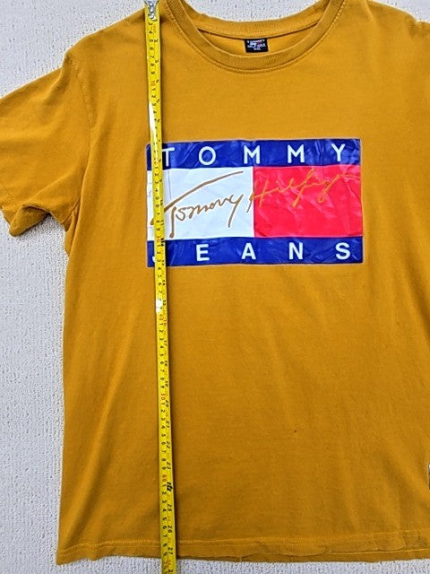 Tommy Hilfiger Men's Yellow XL Short Sleeve Flag Logo Cotton T-Shirt Relaxed