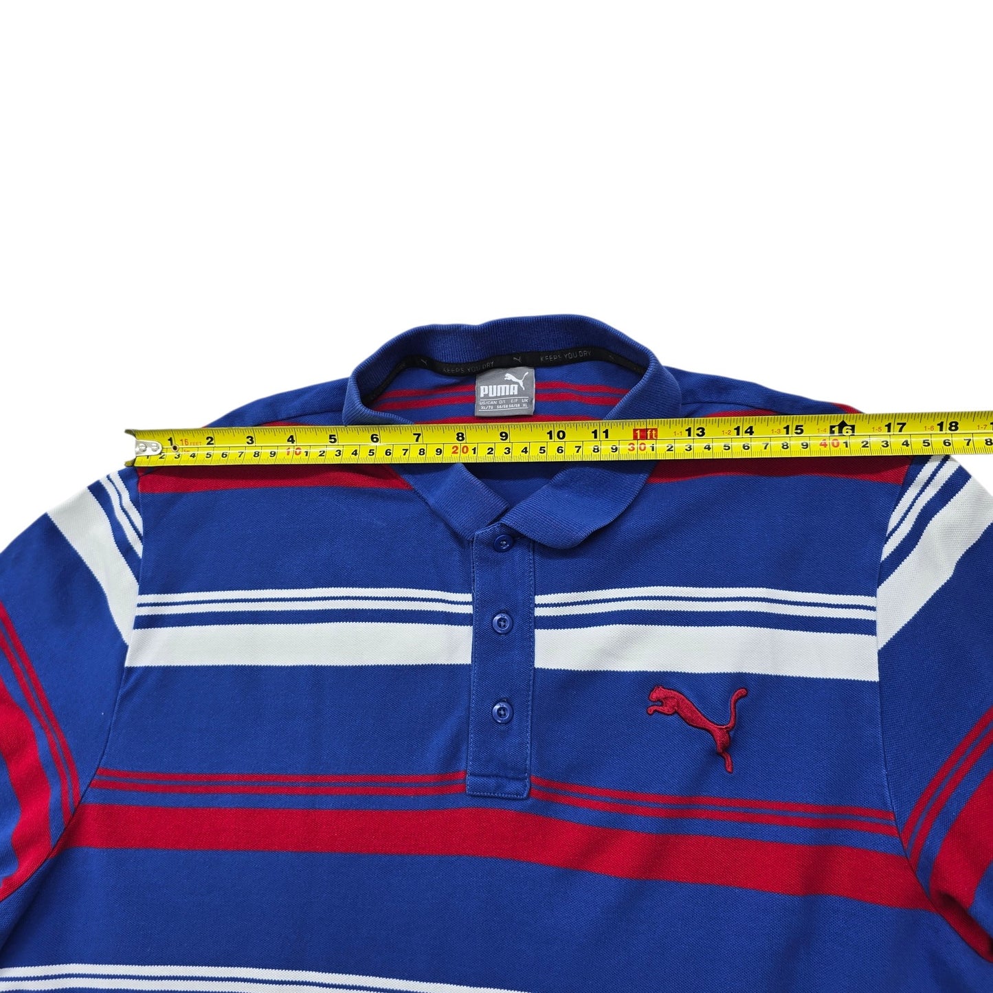 PUMA Men's Blue Red White Striped Polo Shirt XL EU