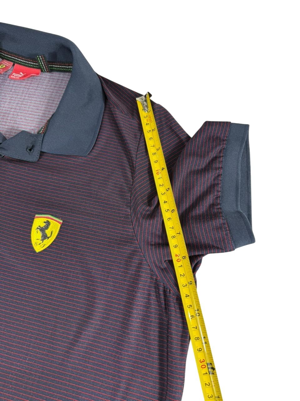 Puma Ferrari Polo Shirt Men's Size M Navy Red Striped Short Sleeve