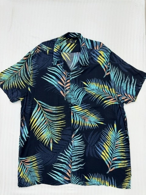 C&A Men's Navy Tropical Palms Slim Fit Shirt XXL